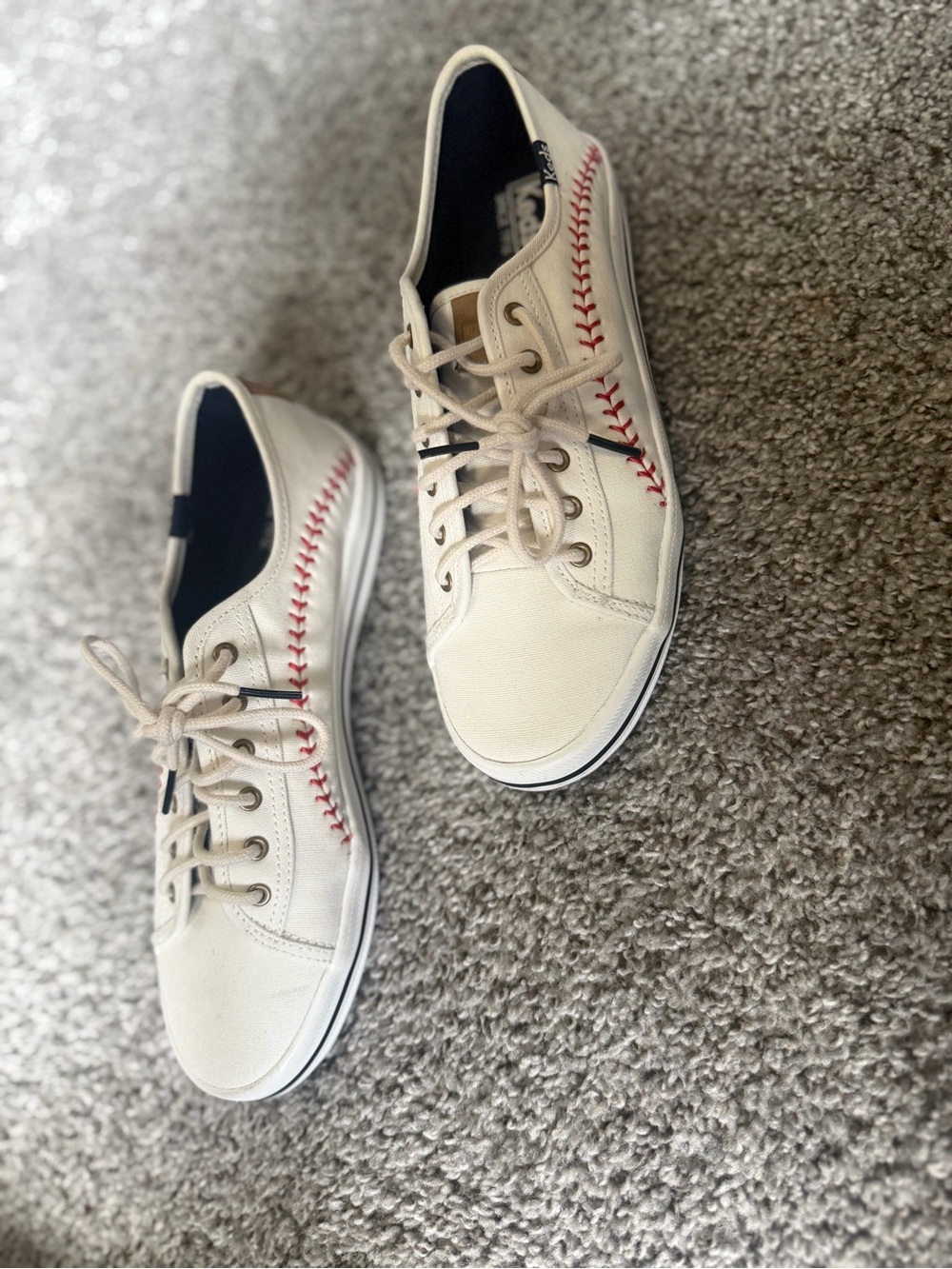 Keds Off-White Canvas Sneakers with Red Stitching